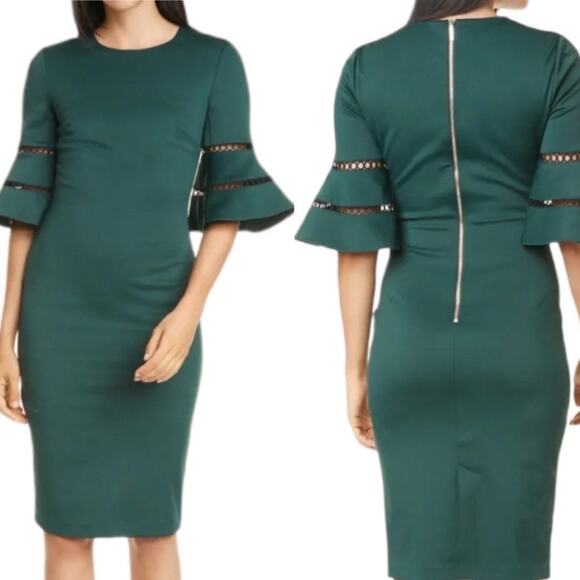 Ted Baker | Filnio Forest Green Bell Sleeve Fitted Sheath Cocktail Work Dress 2 - Picture 11 of 11